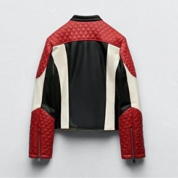 Zara Red and White Leather Jacket - Picture 2 of 3
